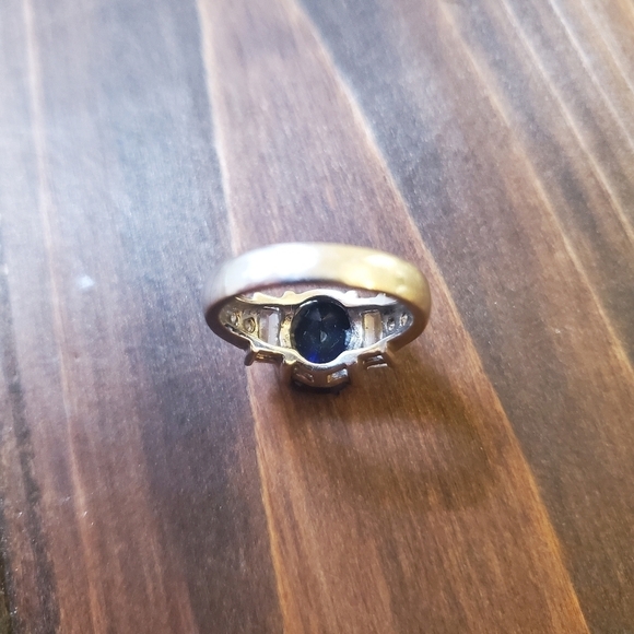 Sterling Silver Lab Created Blue Sapphire  Gem & CZ‎ Oval Cocktail Ring Size 6 - Picture 5 of 12